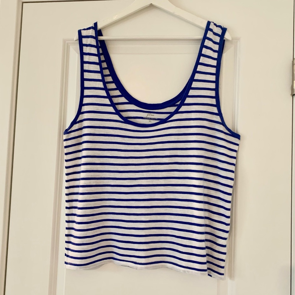 MOVING SALE | Women’s J Crew Nautical Prep Stripe XL Tank Top, Blue + White - Picture 3 of 4